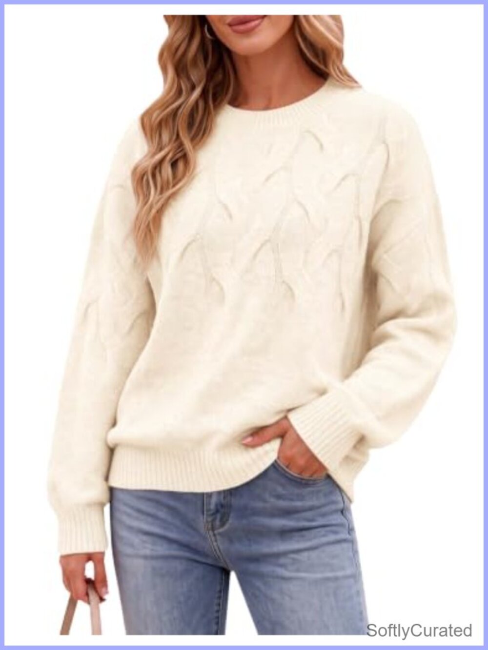 Oversized Ribbed Cable Knit Crewneck Pullover Sweater Slouchy Layering